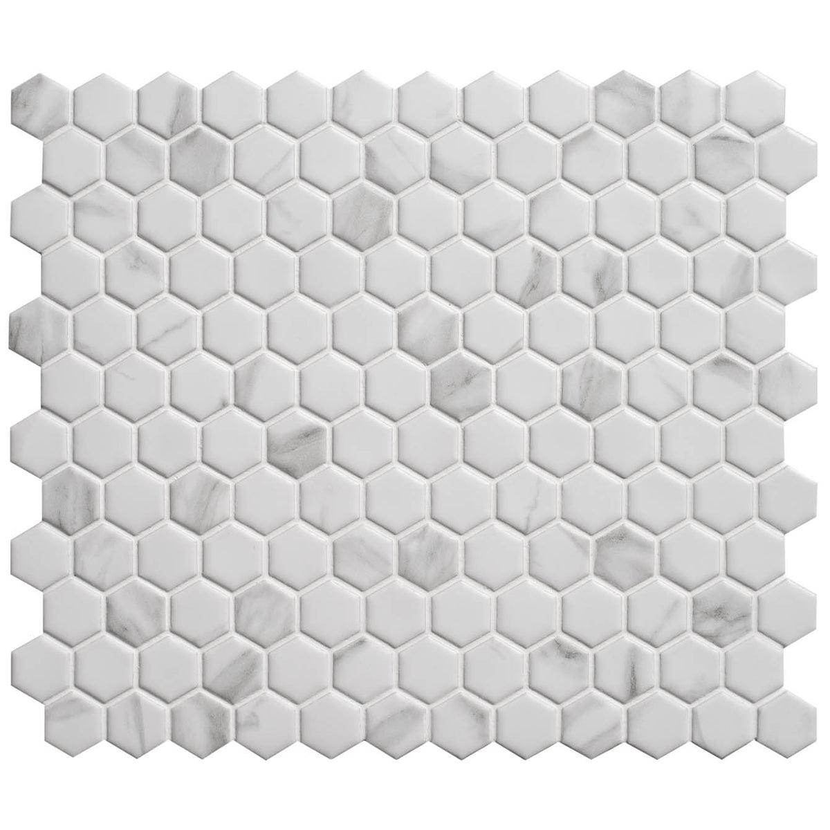 Carrara Marble Effect Matt White Hexagonal Mosaic Floor & Wall Tile 30x26cm-
