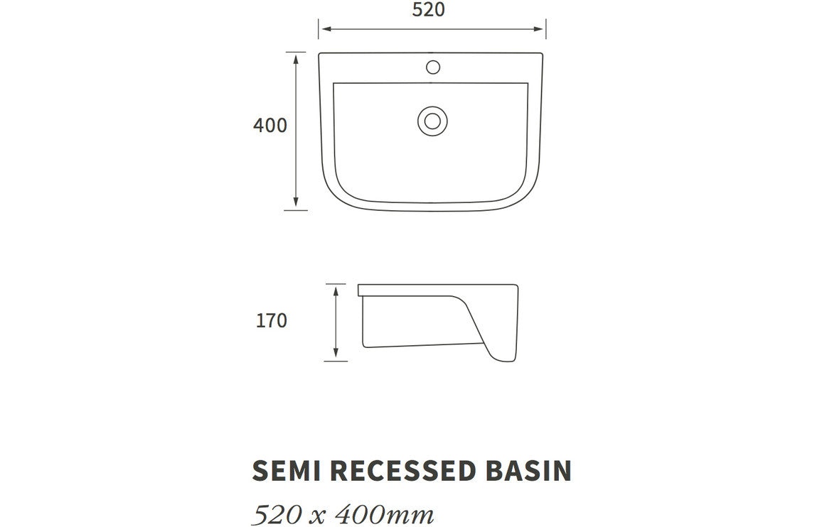 Cerys 520x400mm 1TH Semi Recessed Basin-Basins-DIPB1178-