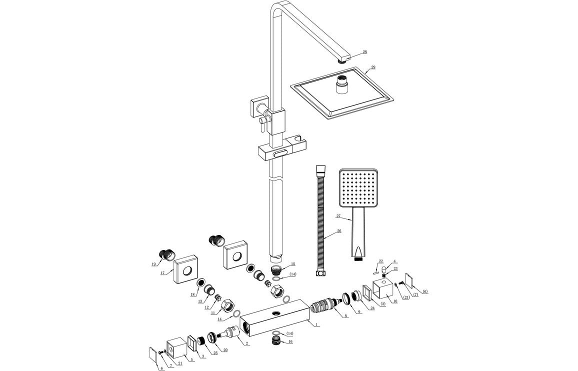 Coronas Thermostatic Bar Mixer w/Riser & Overhead Kit-Shower Rail Kits-DICM0584-