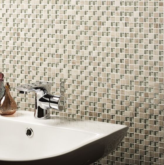 Cedar Wood Glass/Stone Mix Mosaic Wall Tile 30x30cm