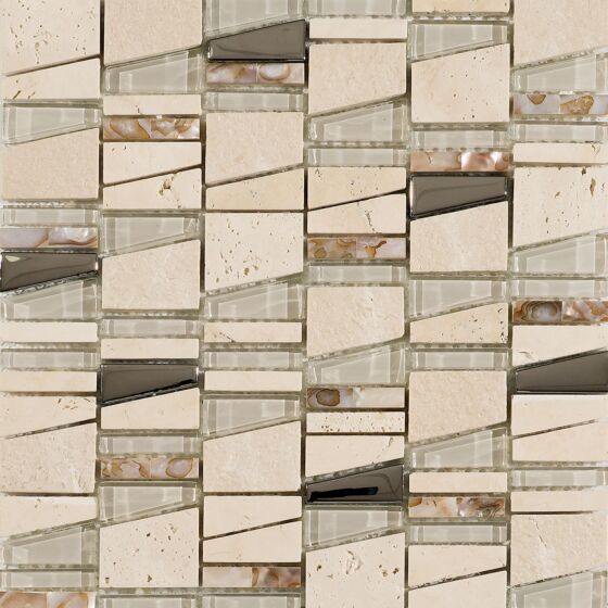Verona Salvador Beige Stone/Glass Angular Mix Mosaic Wall Tile 30x30cm
