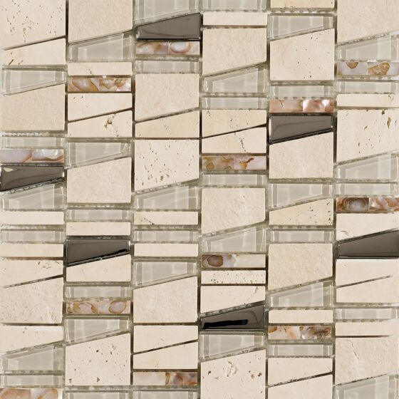 Salvador Beige Stone/Glass Angular Mix Mosaic Wall Tile 30x30cm