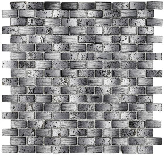 Chic Black Mix Glass & Stone Mini Brick Mosaic Wall Tile 30x30cm
