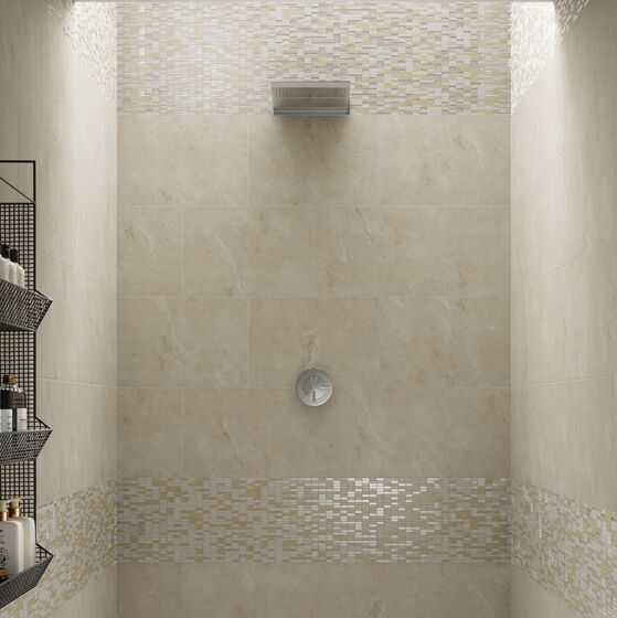 Santon Beige Glass & Stone Mix Linear Mosaic Wall Tile 29x30cm
