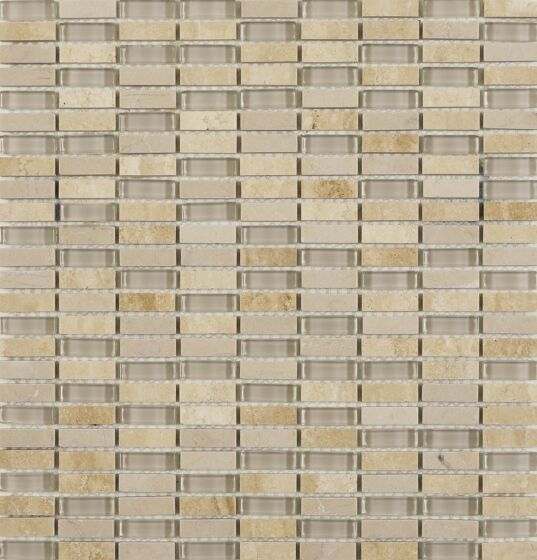 Verona Santon Beige Glass & Stone Mix Linear Mosaic Wall Tile 29x30cm