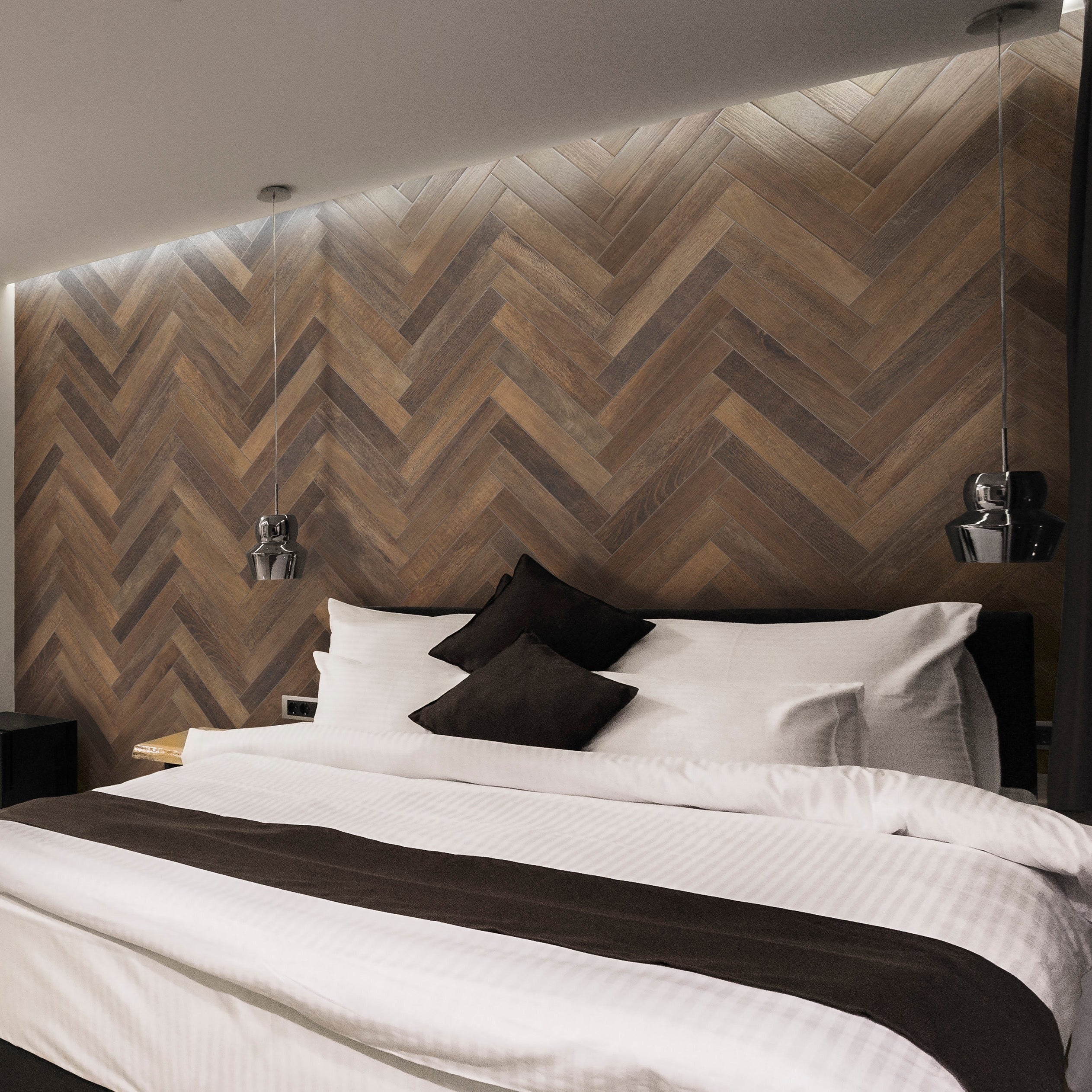 Rondine Greenwood Bruno Herringbone Wood Effect Porcelain Tile 7.5x45cm