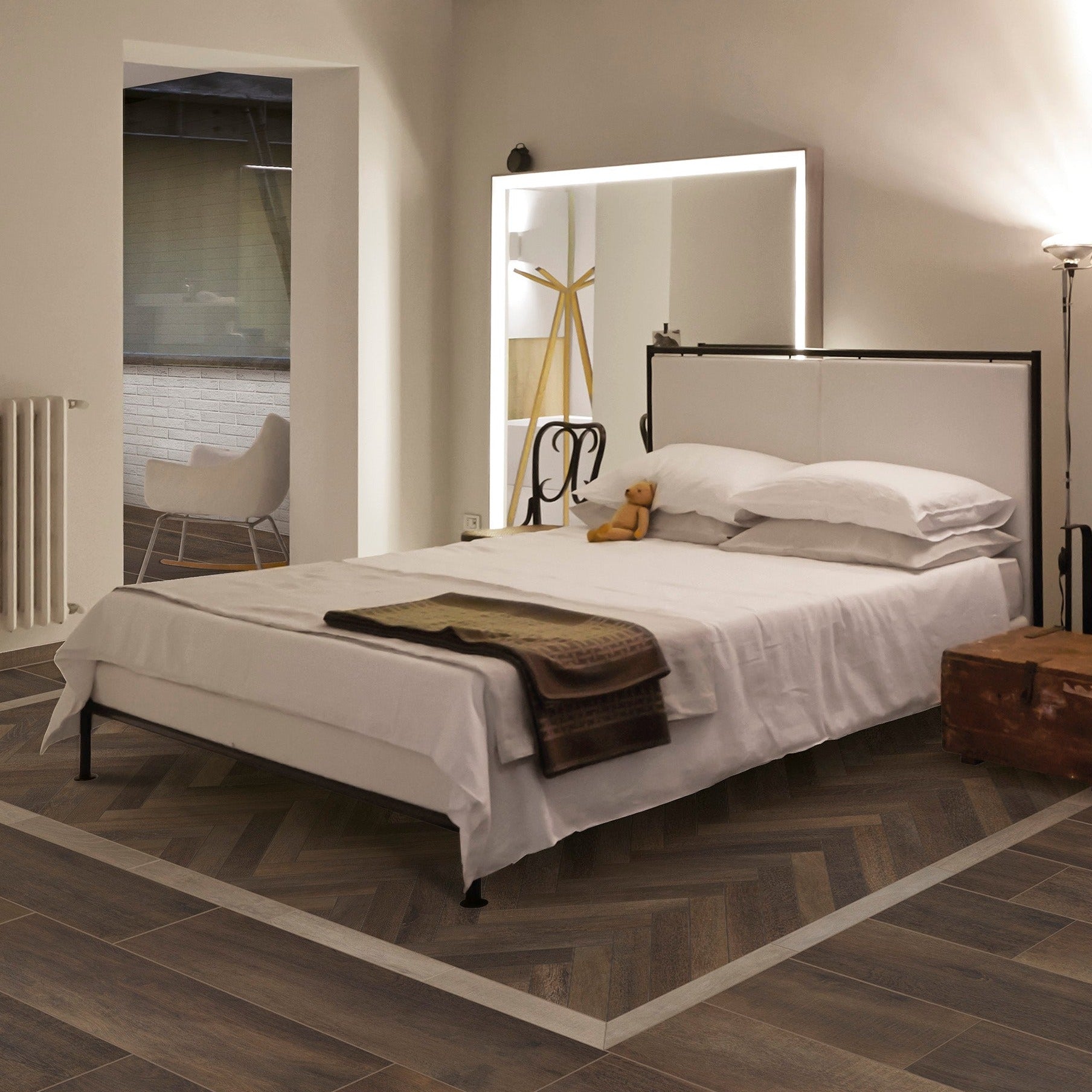 Rondine Greenwood Bruno Herringbone Wood Effect Porcelain Tile 7.5x45cm