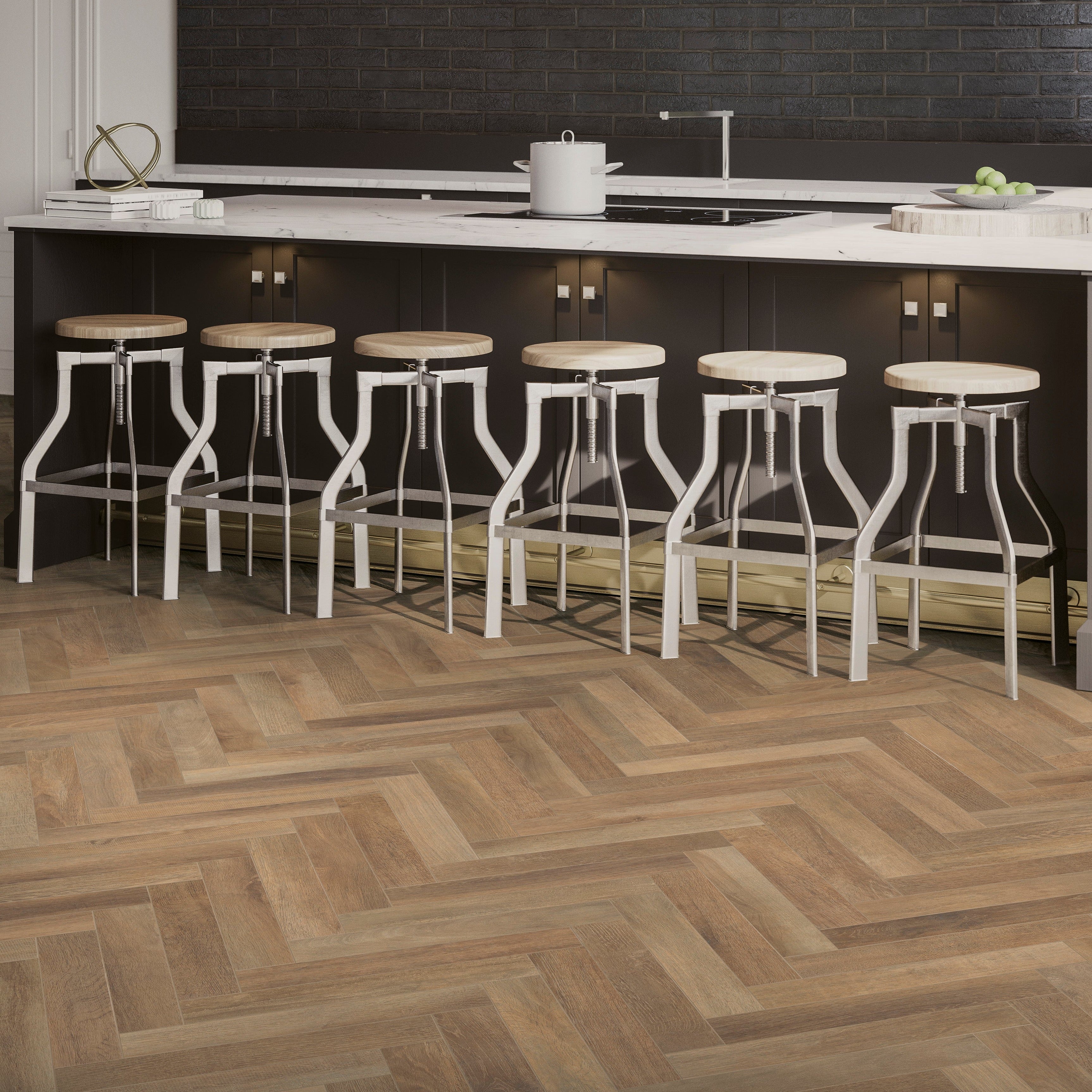 Rondine Greenwood Noce Herringbone Wood Effect Porcelain Tile 7.5x45cm