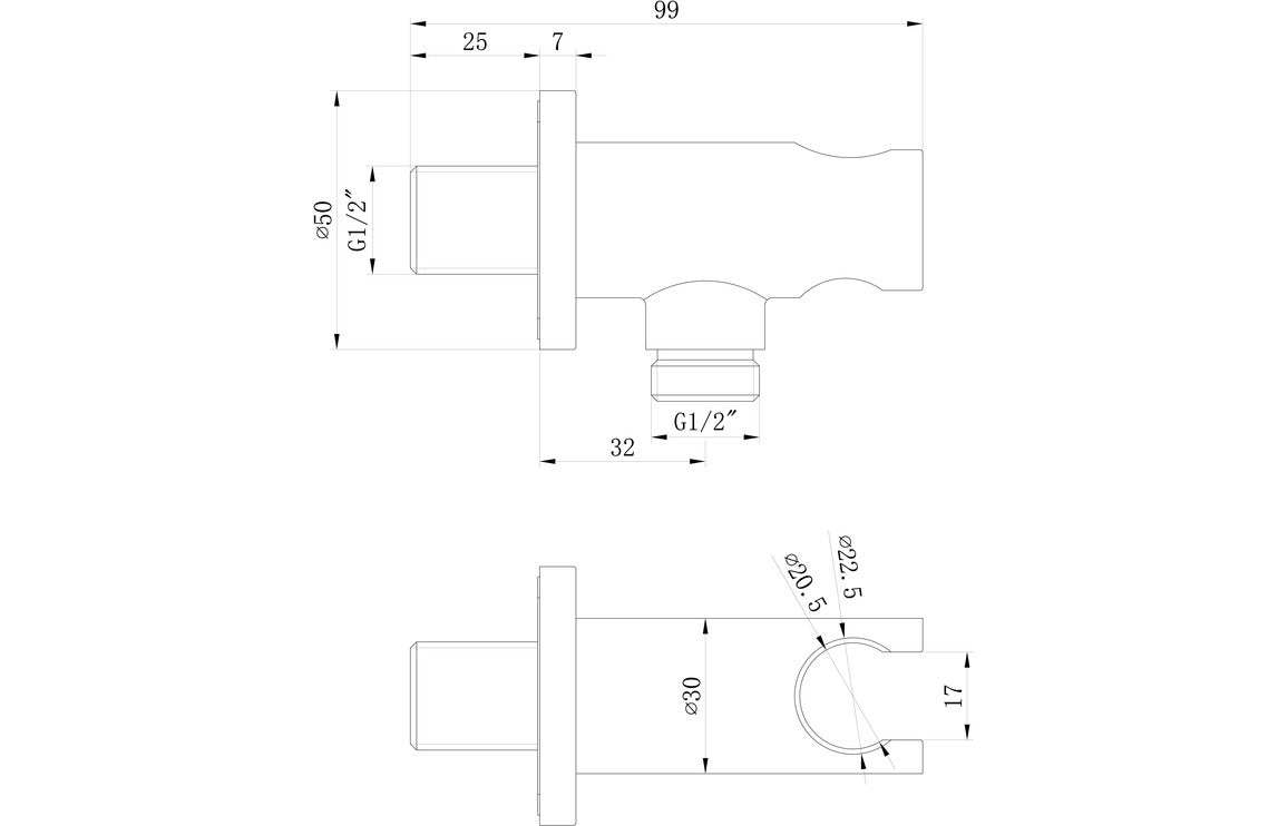 Handset Wall Bracket with Wall Outlet - Round-Shower Accessories-DICM0664-