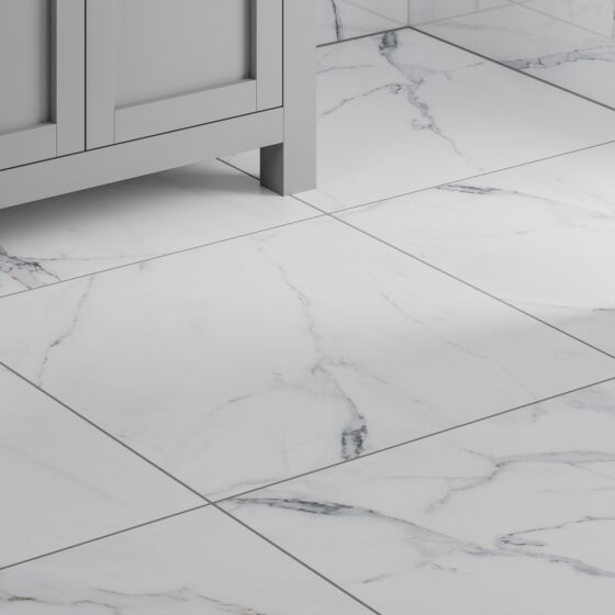 Hannah Polished Glazed Porcelain Marble Effect Wall and Floor Tile 60x60cm