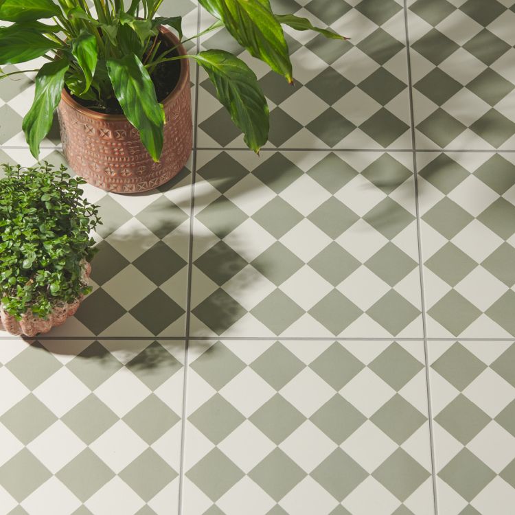 Original Style Odyssey Grande Harlequin Small Green on Chalk Tile 30x30cm