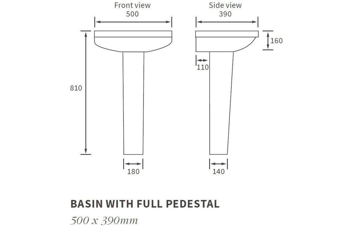 Leigh 500x390mm 1TH Basin & Full Pedestal-Basins-DIPBP1152-