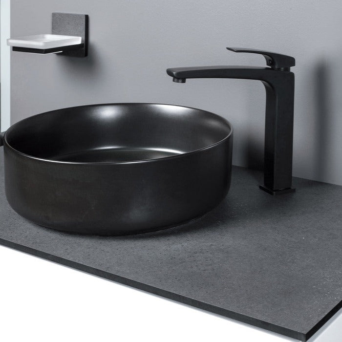 Lennox 355mm Ceramic Round Washbowl & Waste - Matt Black-Basins-DIPB0044-