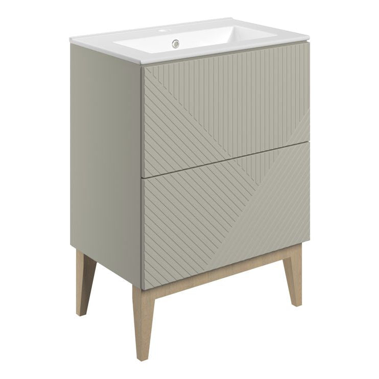 Lines 615mm Floor Standing 2 Drawer Basin Unit & Basin-Bathroom Furniture-Matt Oat-