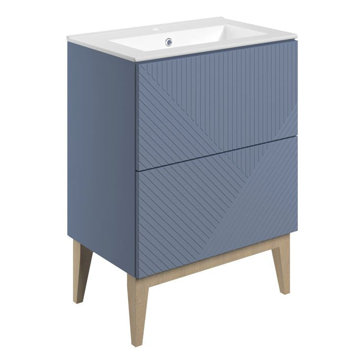 Lines 615mm Floor Standing 2 Drawer Basin Unit & Basin-Bathroom Furniture-Matt Smoke Blue-