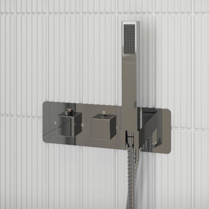 Lyra Shower Pack Two - Two Outlet Twin Shower Valve with Handset & Brass Overhead-Shower Sets-DICMP0114-