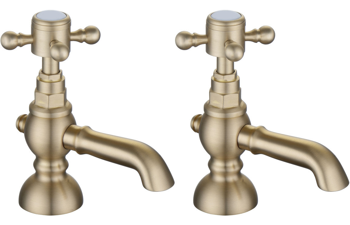 Marlow Basin Pillar Taps - Brushed Brass-Basin Taps-DIB2286-