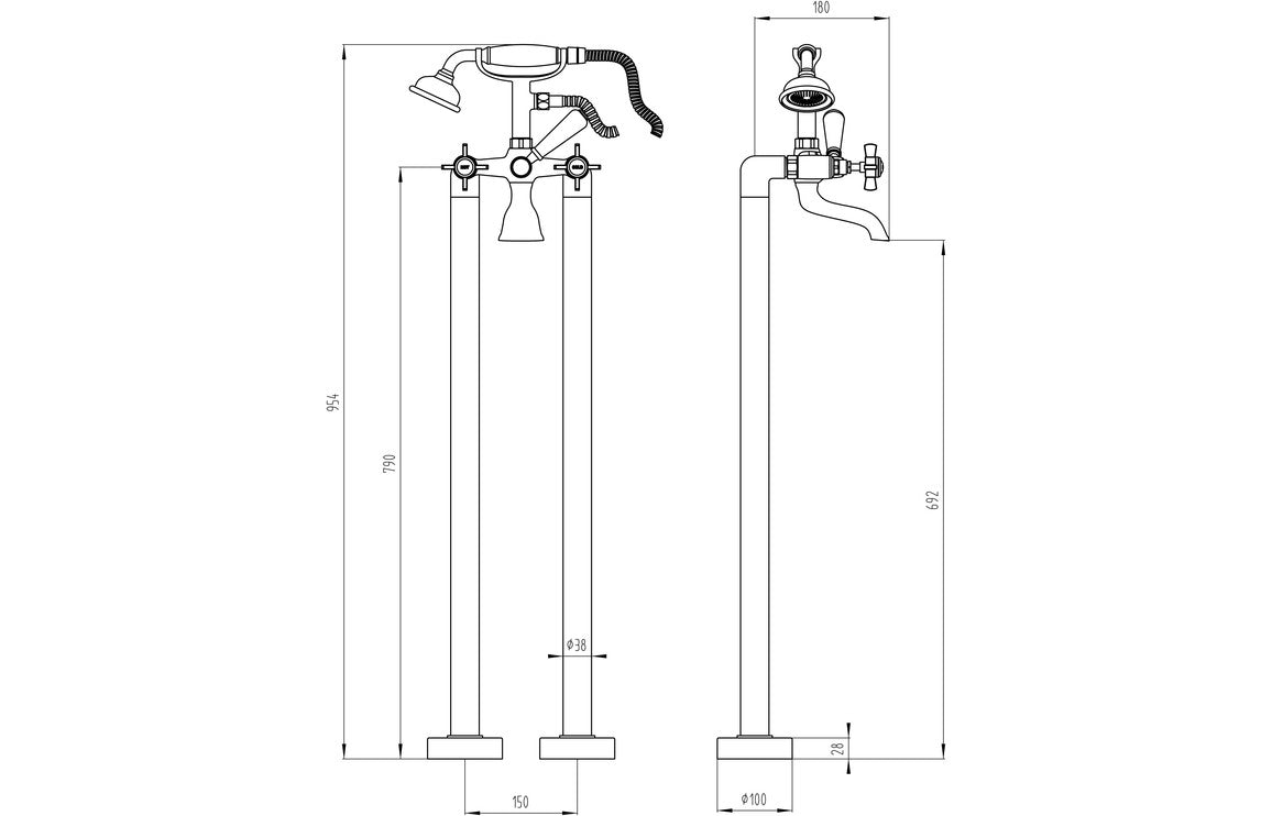Marlow Floor Standing Bath/Shower Mixer - Chrome-Bath Taps-DITB2252-