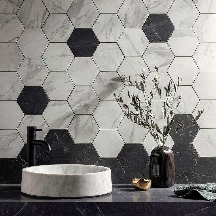 Original Style Tileworks Statuarietto Honed Hexagon Mosaic Tile 25x30cm