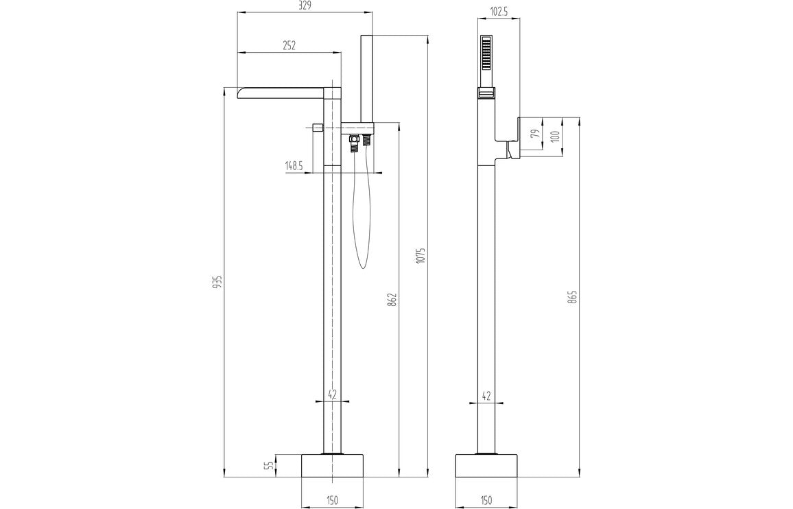 Marne Floor Standing Bath/Shower Mixer - Chrome-Bath Taps-DITB1102-