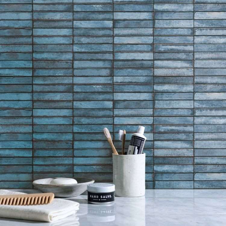 Original Style Tilesworks Montblanc Blue Stack Ceramic Wall Tile 20x60cm