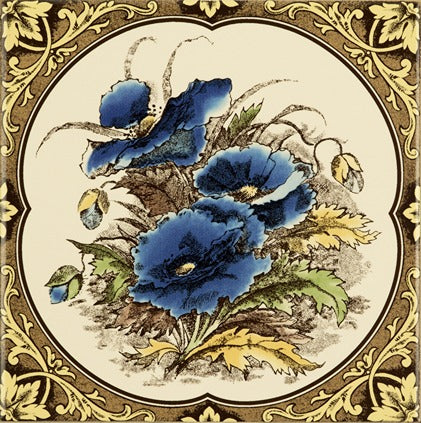 Original Style Artworks Blue Poppies Single Tile on County White-