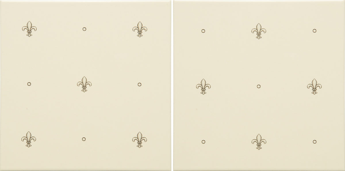 Original Style Artworks Fabergé Fleur de Lis 2-tile Set Charcoal Grey on County White-