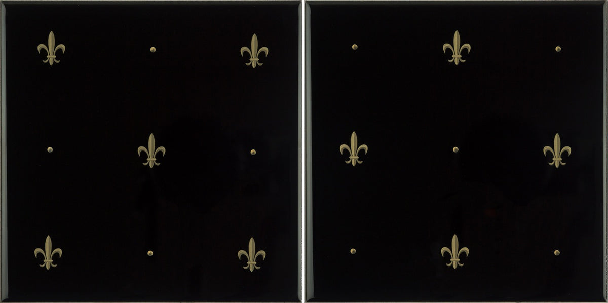 Original Style Artworks Fleur de Lis 2-Tile Set-Gold on Jet Black-IM-0003506