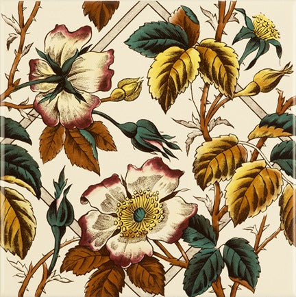 Original Style Artworks Floral Trellis Continuous Pattern on County White-