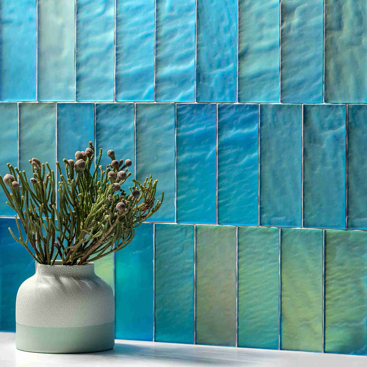 Original Style Glassworks Blue Frost Brick Radiance Tile 8x20cm-