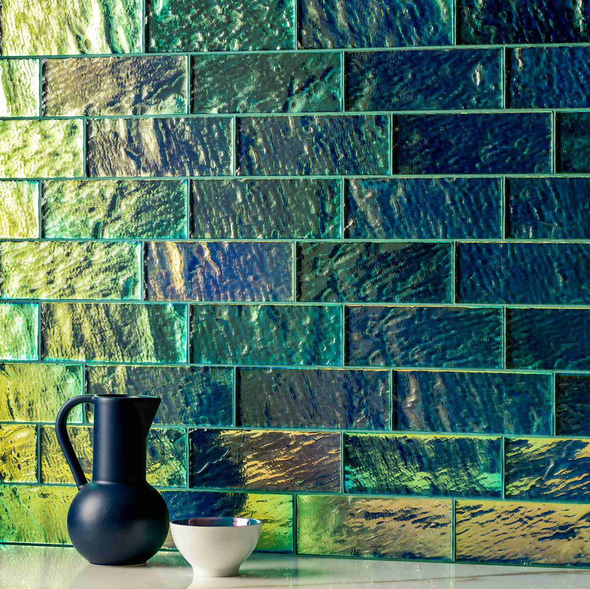 Original Style Glassworks Blue Gloss Brick Radiance Tile 8x20cm-