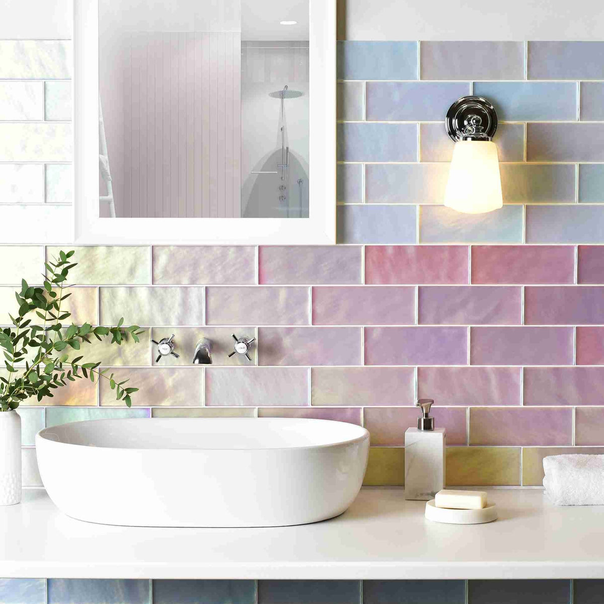 Original Style Glassworks Pink Frost Brick Radiance Tile 8x20cm-