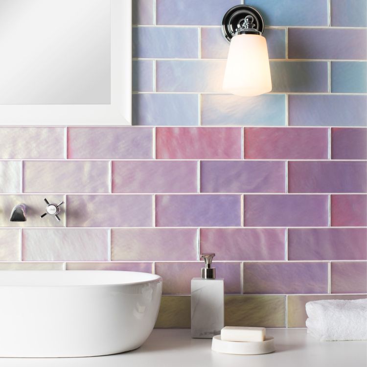 Original Style Glassworks Pink Frost Brick Radiance Tile 8x20cm-