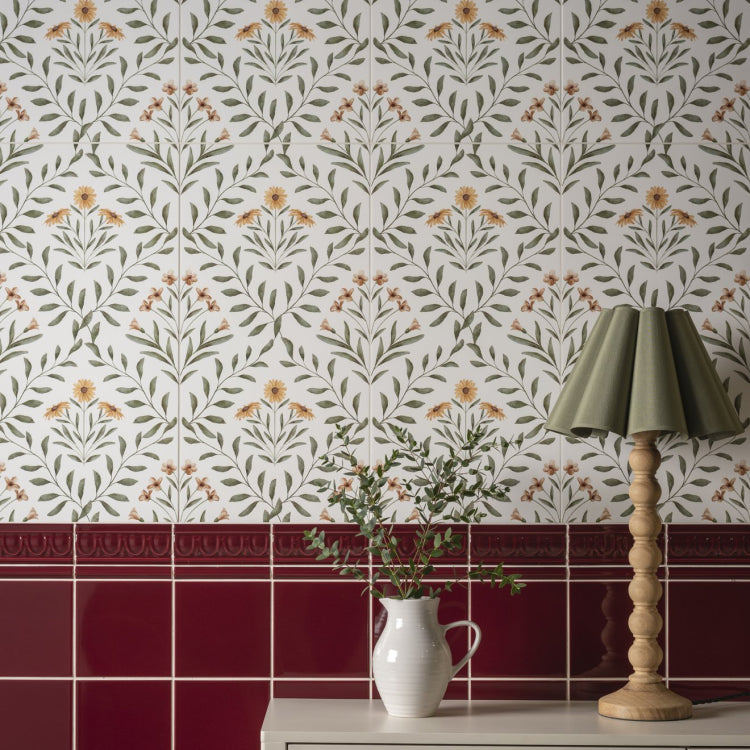 Original Style Living Arts & Crafts Flora Pink Ceramic Wall Tile 30x60cm