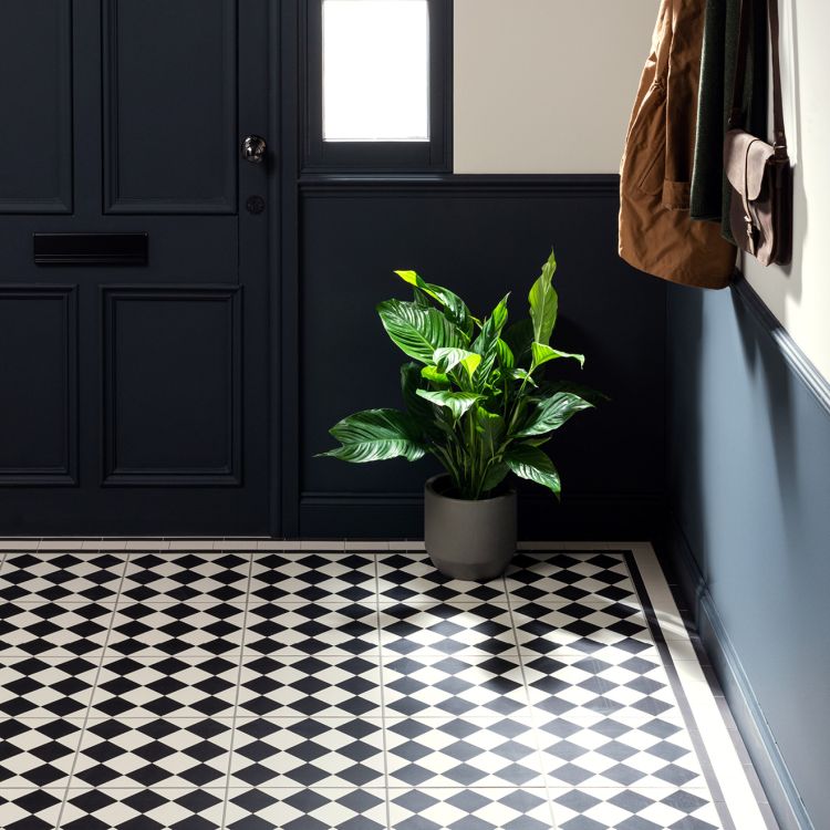 Original Style Odyssey Grande Harlequin Large Black on Chalk Tile 30x30cm-