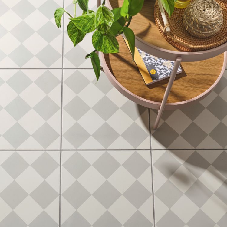 Original Style Odyssey Grande Harlequin Large Grey on Chalk Tile 30x30cm-