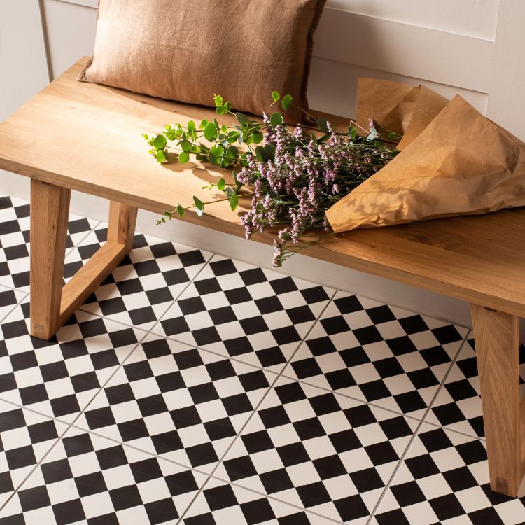 Original Style Odyssey Grande Harlequin Small Black on Chalk Tile 30x30cm-