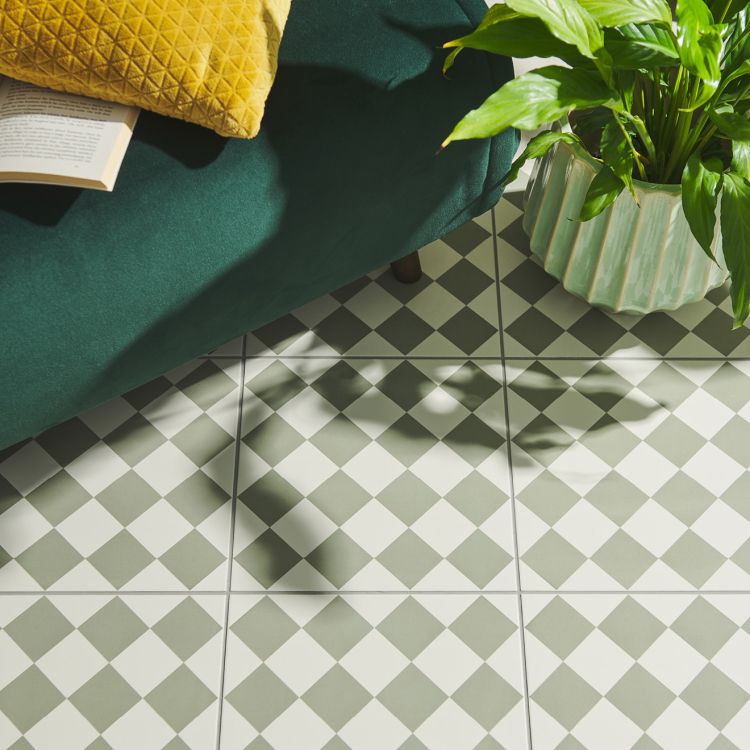 Original Style Odyssey Grande Harlequin Small Green on Chalk Tile 30x30cm-