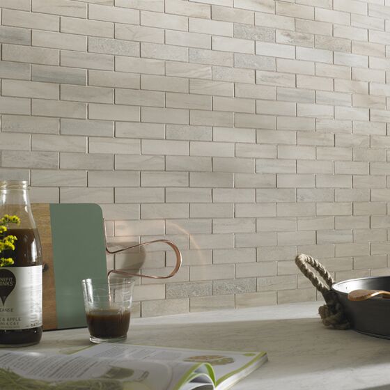 Tech Marble Beige Brick Mosaic Wall and Floor Tile 29x30cm