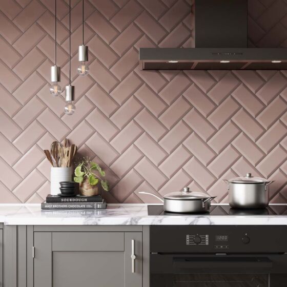 Metro Pink Ceramic Wall Tile 10x20cm