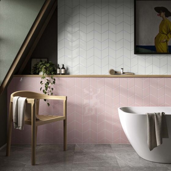 Verona Rhomboid Pink Ceramic Wall Tile 15x26cm