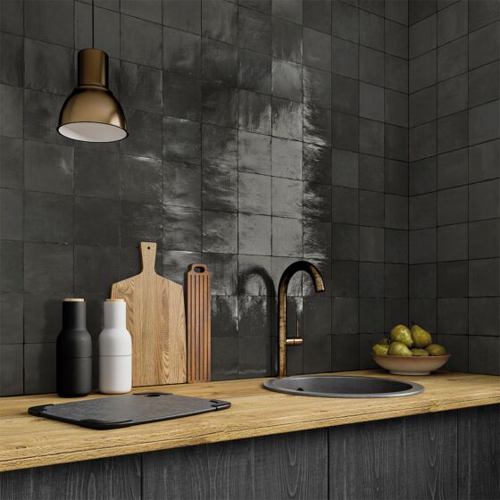 Verona Flash Graphite Gloss Ceramic Wall Tile 13x13cm