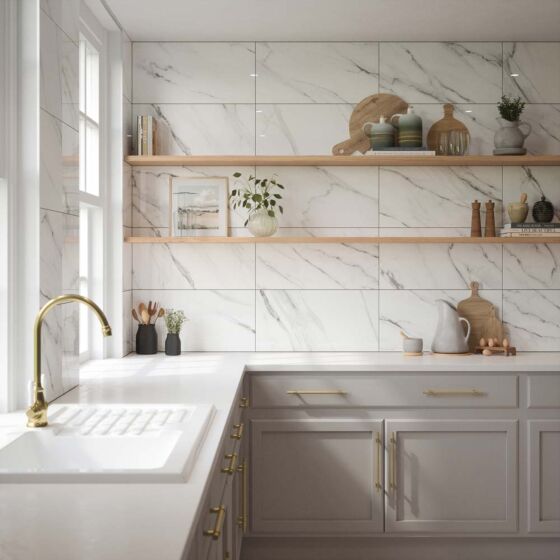 Waldorf Gloss Ceramic Wall Marble Effect Tile 30x60cm