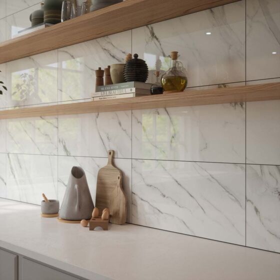 Waldorf Gloss Ceramic Wall Marble Effect Tile 30x60cm