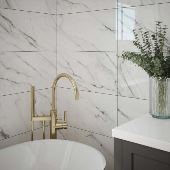 Waldorf Gloss Ceramic Wall Marble Effect Tile 30x60cm