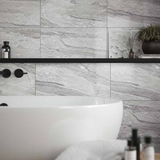 Laurent Grey Gloss Ceramic Marble Effect Tile 30x60cm