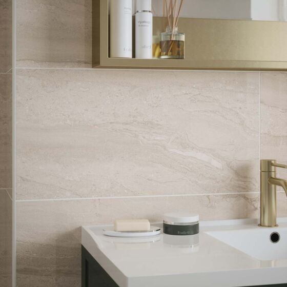 Laurent Beige Gloss Ceramic Marble Effect Wall Tile 30x60cm