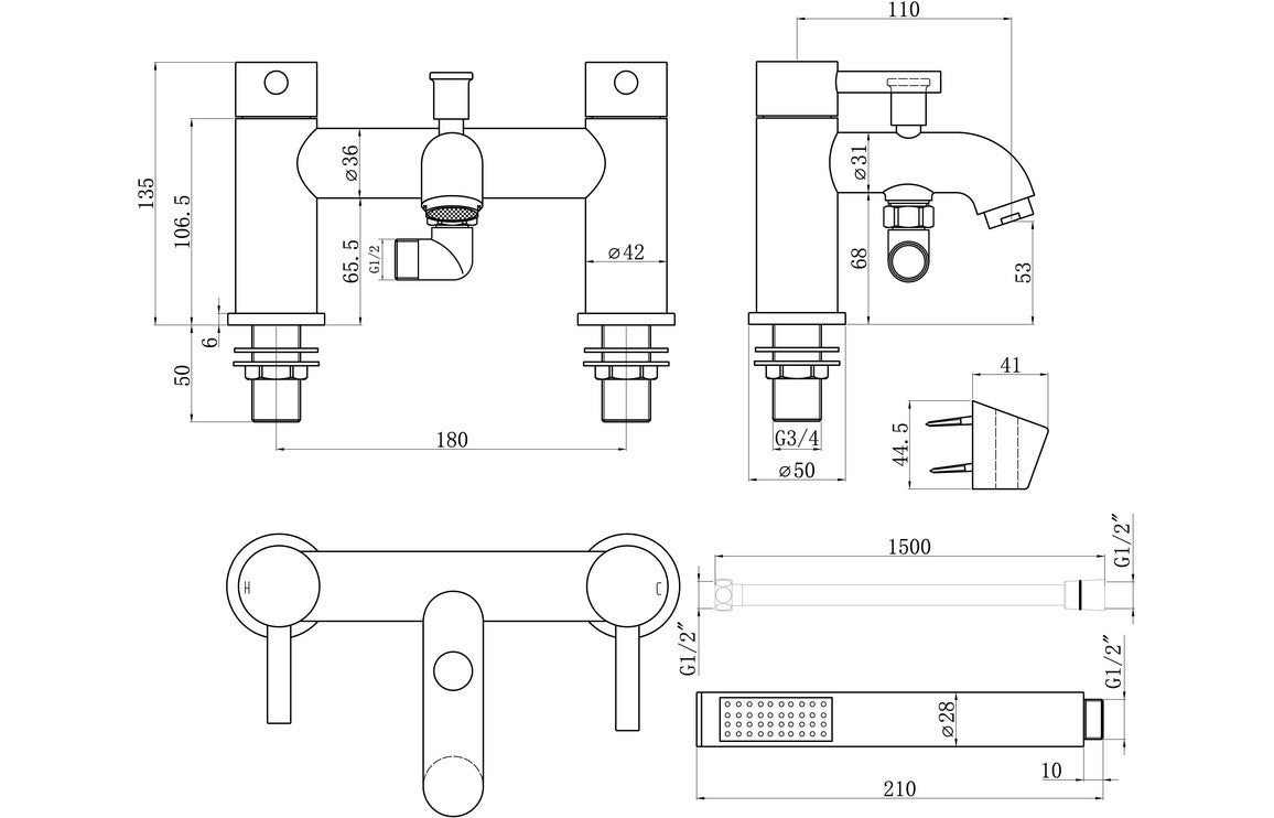 Pescara Bath/Shower Mixer - Brushed Brass-Bath Taps-DITB2278-