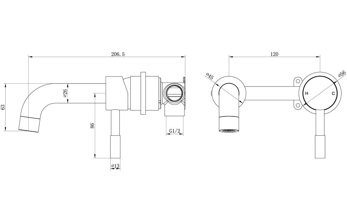 Pescara Wall Mounted Basin Mixer - Brushed Brass-Basin Taps-DITS1234-