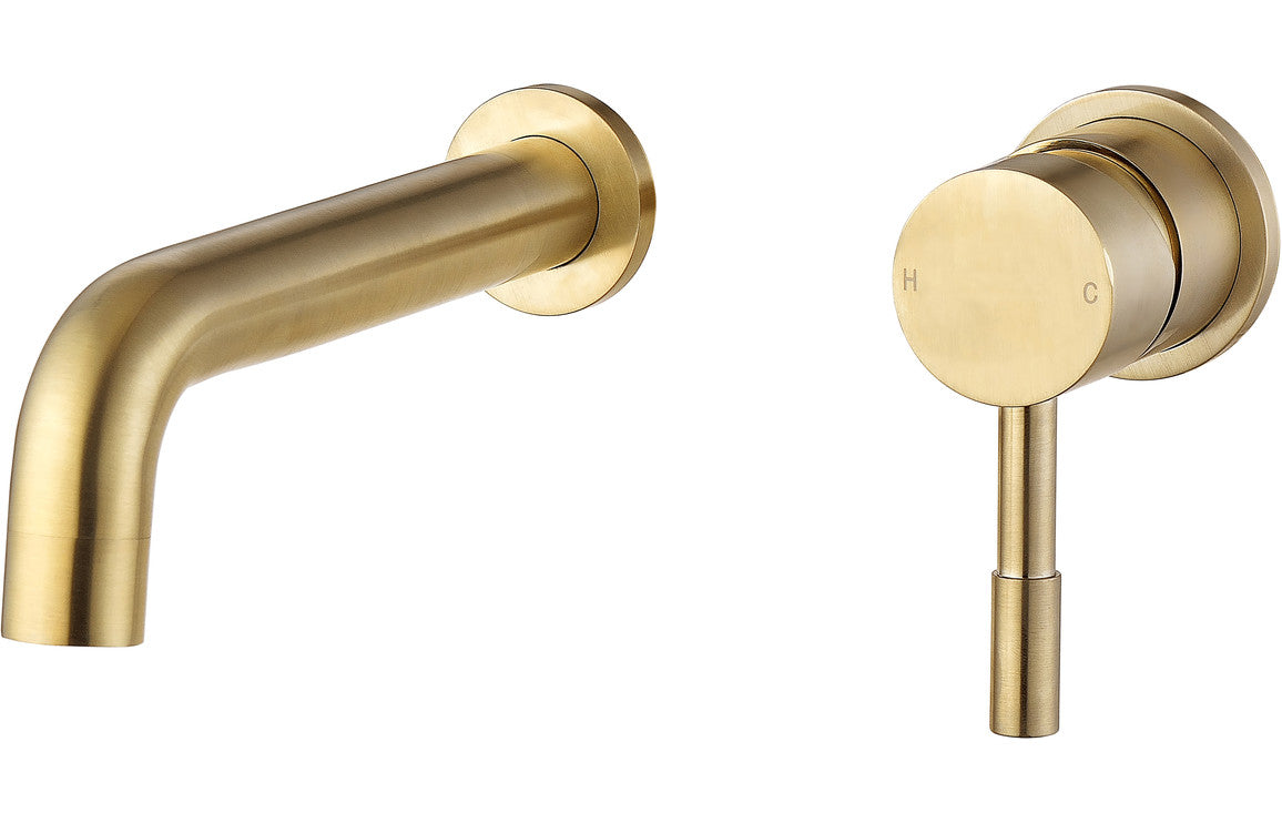 Pescara Wall Mounted Basin Mixer - Brushed Brass-Basin Taps-DITS1234-